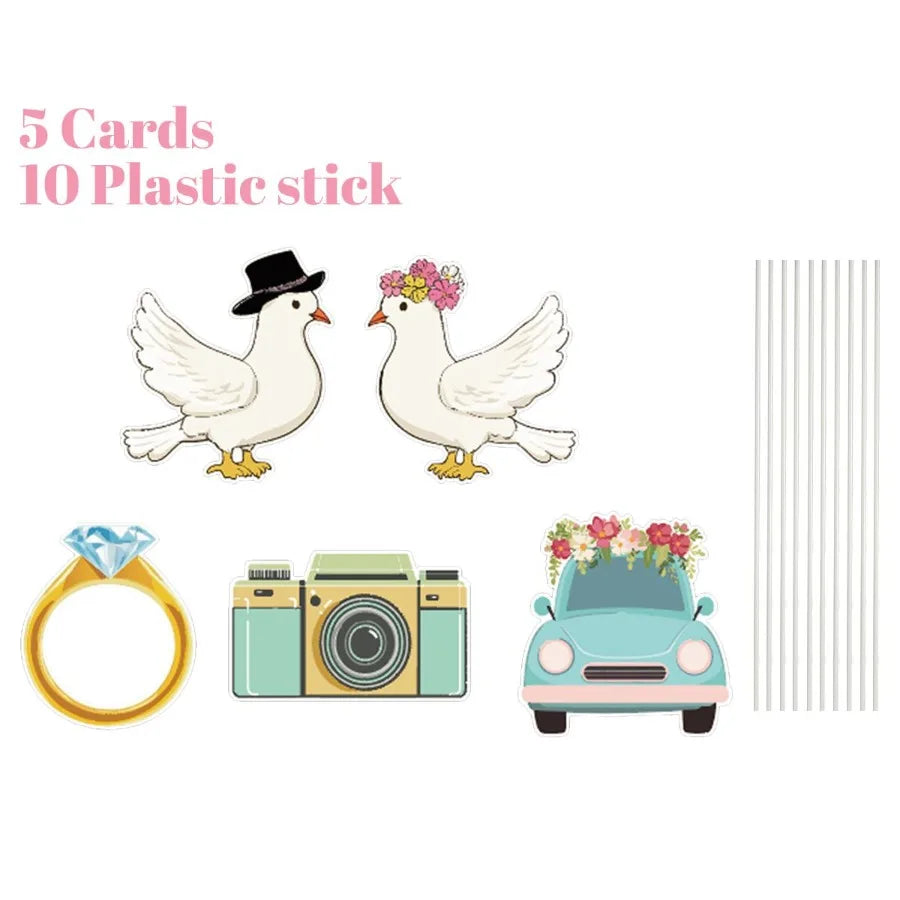 5Pcs Wedding Theme Party Yard Signs with Stakes Pigeon Ring Camera Pattern Road Dration Wedding Reception Plastic Welcome Sign