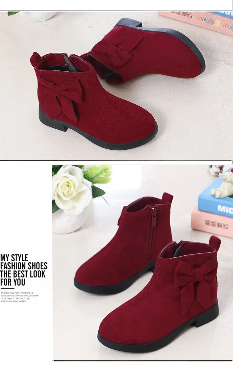 2023 Girls Boots Leather Sport Shoes For Girls Children Warm Boots Fashion Soft Bottom Princess Snow Boots Kids Sneakers