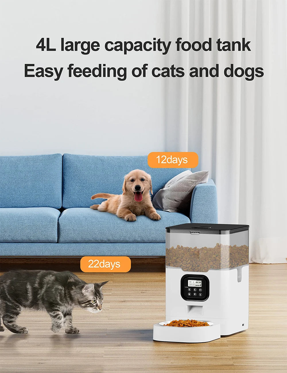 4L Automatic Pet Feeder APP Smart Cat Feeder Dog Slow Food Dispenser with Stainless Steel Bowl Voice Timer