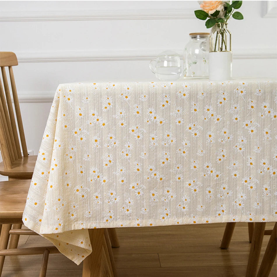 Korean Style Daisy Tassels Cotton Floral Table Cloth