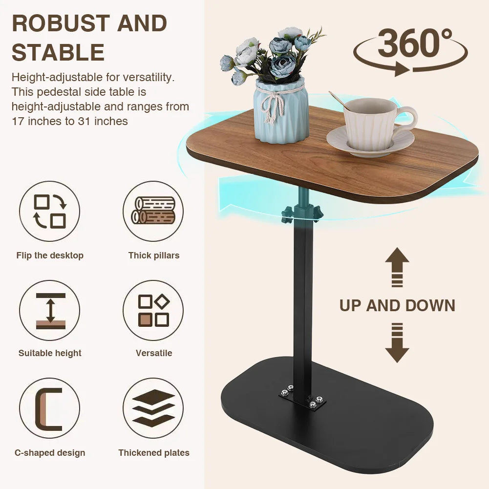 C Shaped Side Table Portable Corner Table 360°Swivel & Flip Top C Shaped End Table for Couch Laptop Stand Coffee Drink Table