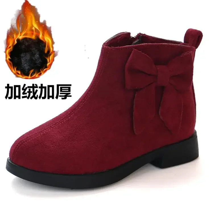 2023 Girls Boots Leather Sport Shoes For Girls Children Warm Boots Fashion Soft Bottom Princess Snow Boots Kids Sneakers