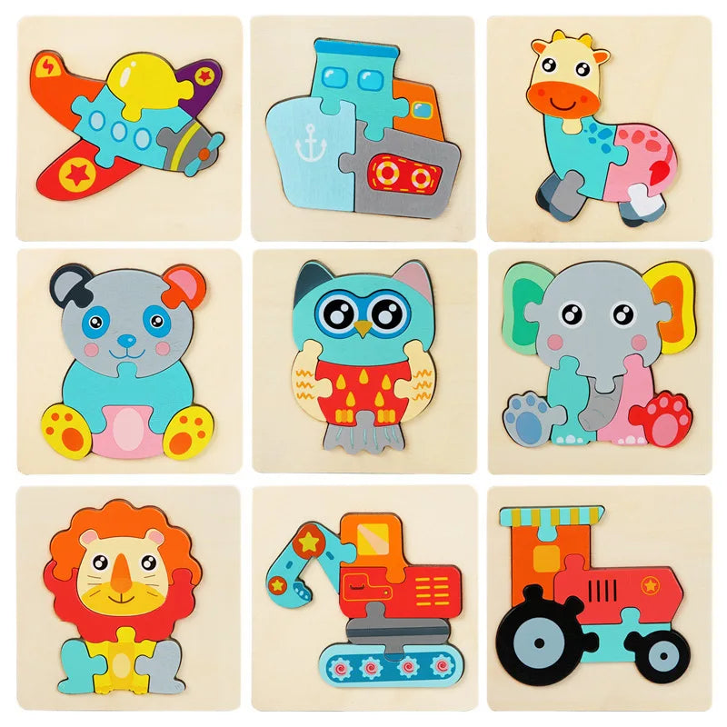 Kids Colorful Cartoon Animals 3D Puzzles Games