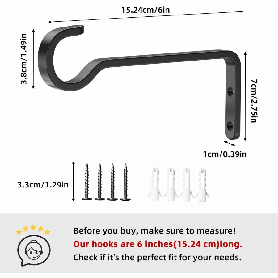 6 Inch 2 Pack Heavy Duty Outdoor Plant Hangers for Plants Iron Plant Brackets with Metal Plant Hooks for Hanging Lantern Bird F
