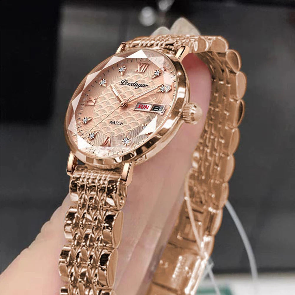 POEDAGAR Women Watch New Fashion Luxury Stainless Steel Wristwatch Bracelet Simple Rose Gold Waterproof Luminous Ladies Watches