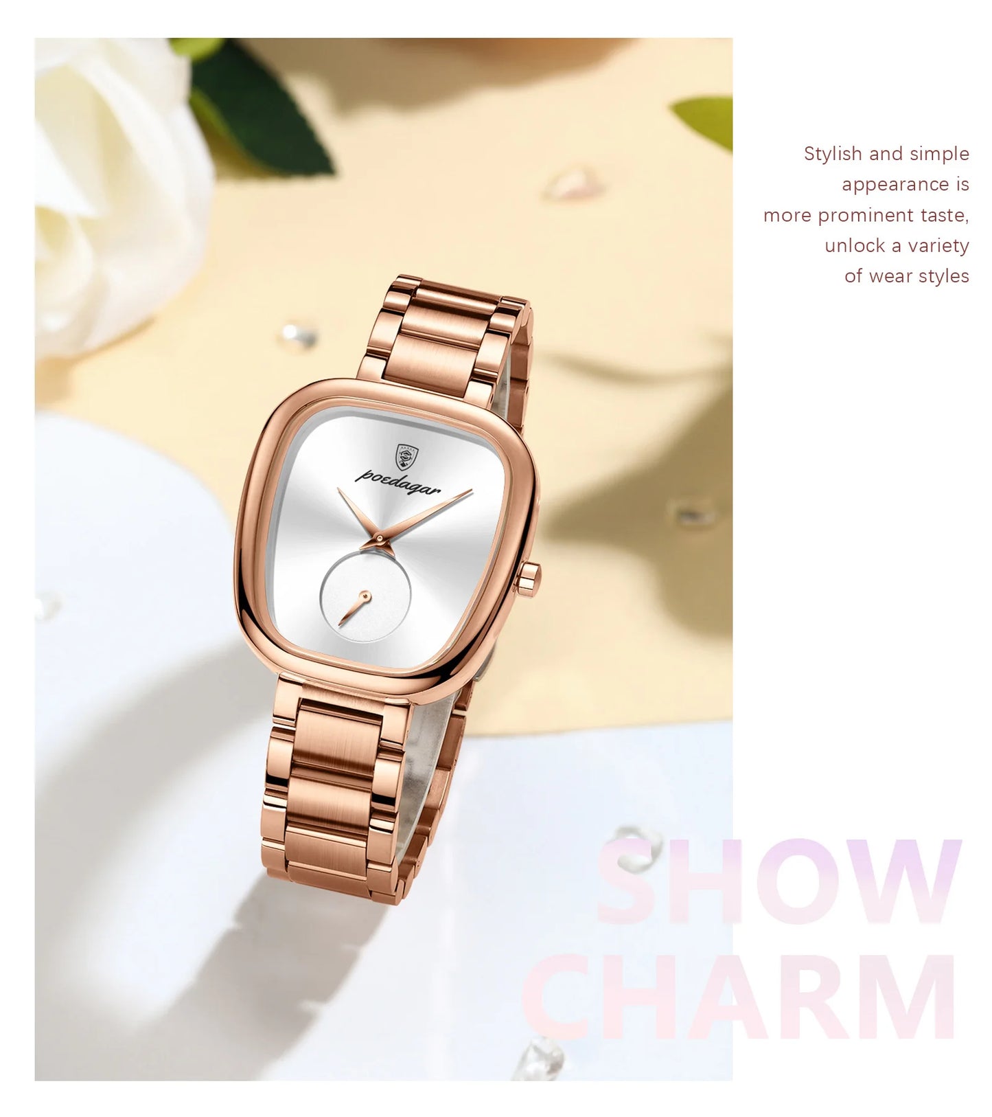 POEDAGAR Fashion Watch For Woman Waterproof Stainless Steel Quartz Couple Watches High Quality Ladies Wristwatch Girlfriend Gift