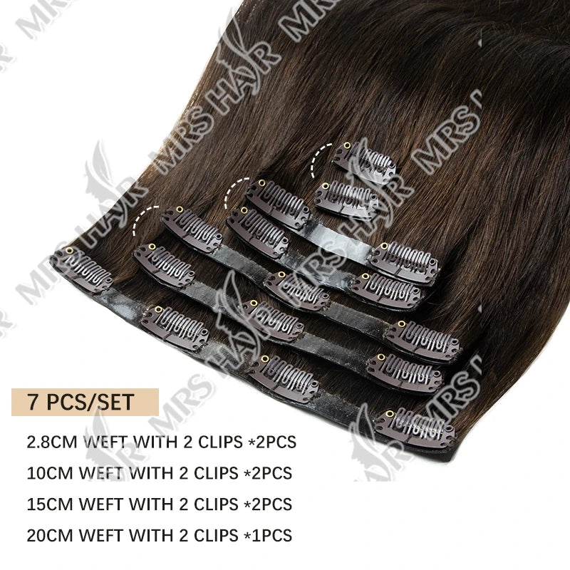 Invisible Thick PU Clip In Human Hair Extensions Seamless PU Weft Tape Clip on Hair For Thick Raw Hair 7PCS 12-24inch 100G-120G