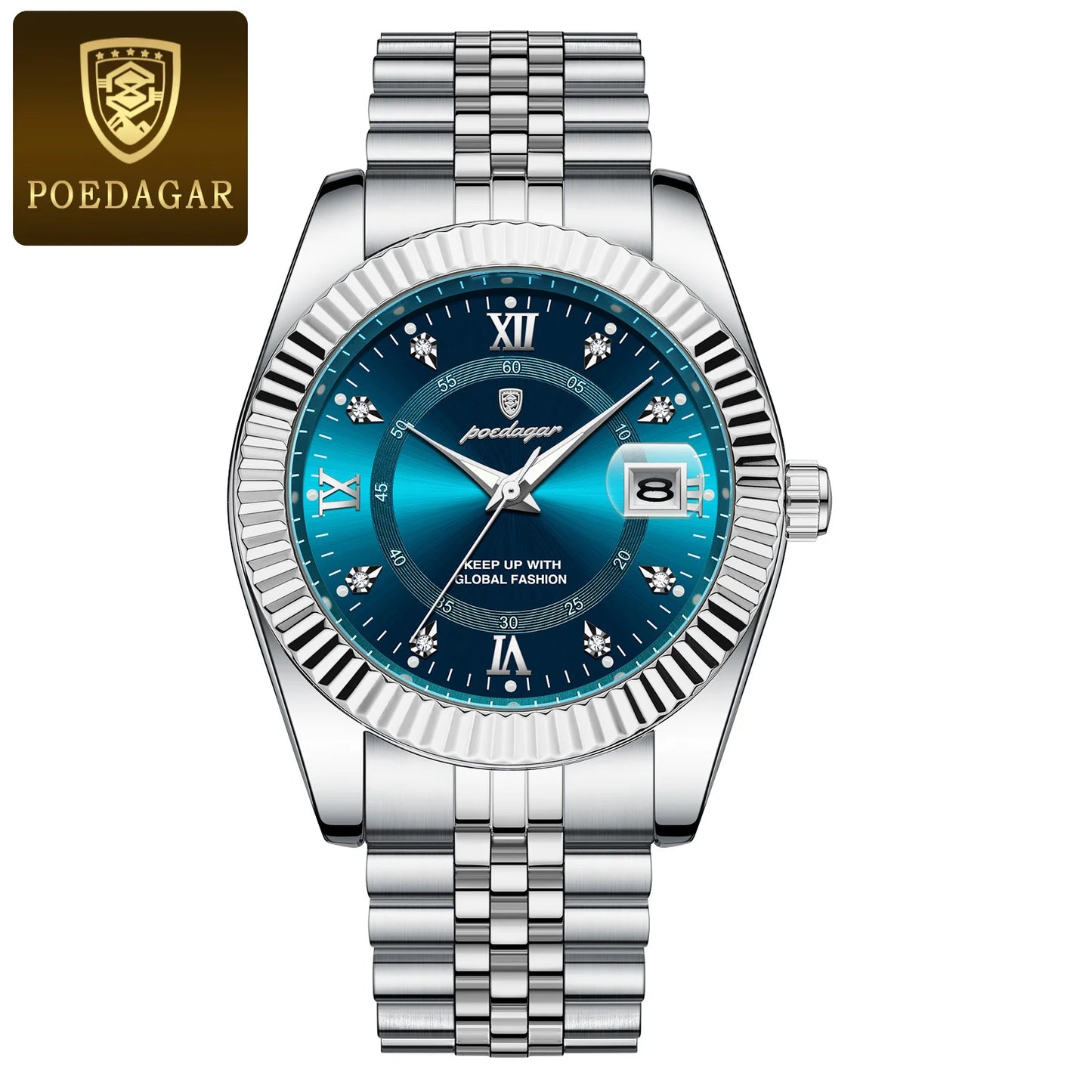 POEDAGAR Luxury Fashion Men Watch Waterproof Stainless Steel Luminous Military Man Wristwatch Date Business Quartz Men's Watches