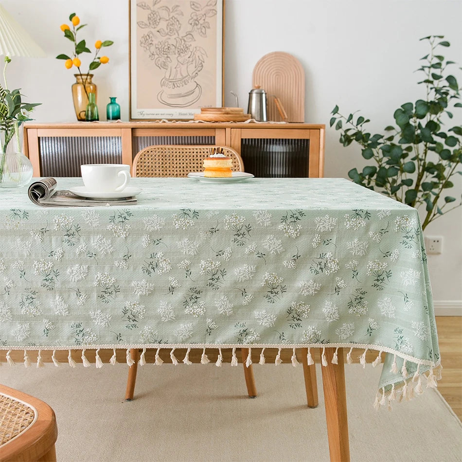 Korean Style Daisy Tassels Cotton Floral Table Cloth