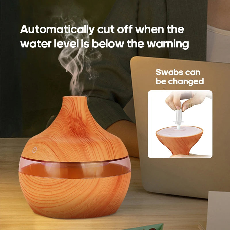 Wood Grain Humidifier 300ml USB Aroma Diffuser Atomizer USB Household Humidifier Hydrating Instrument Desktop Humidifier