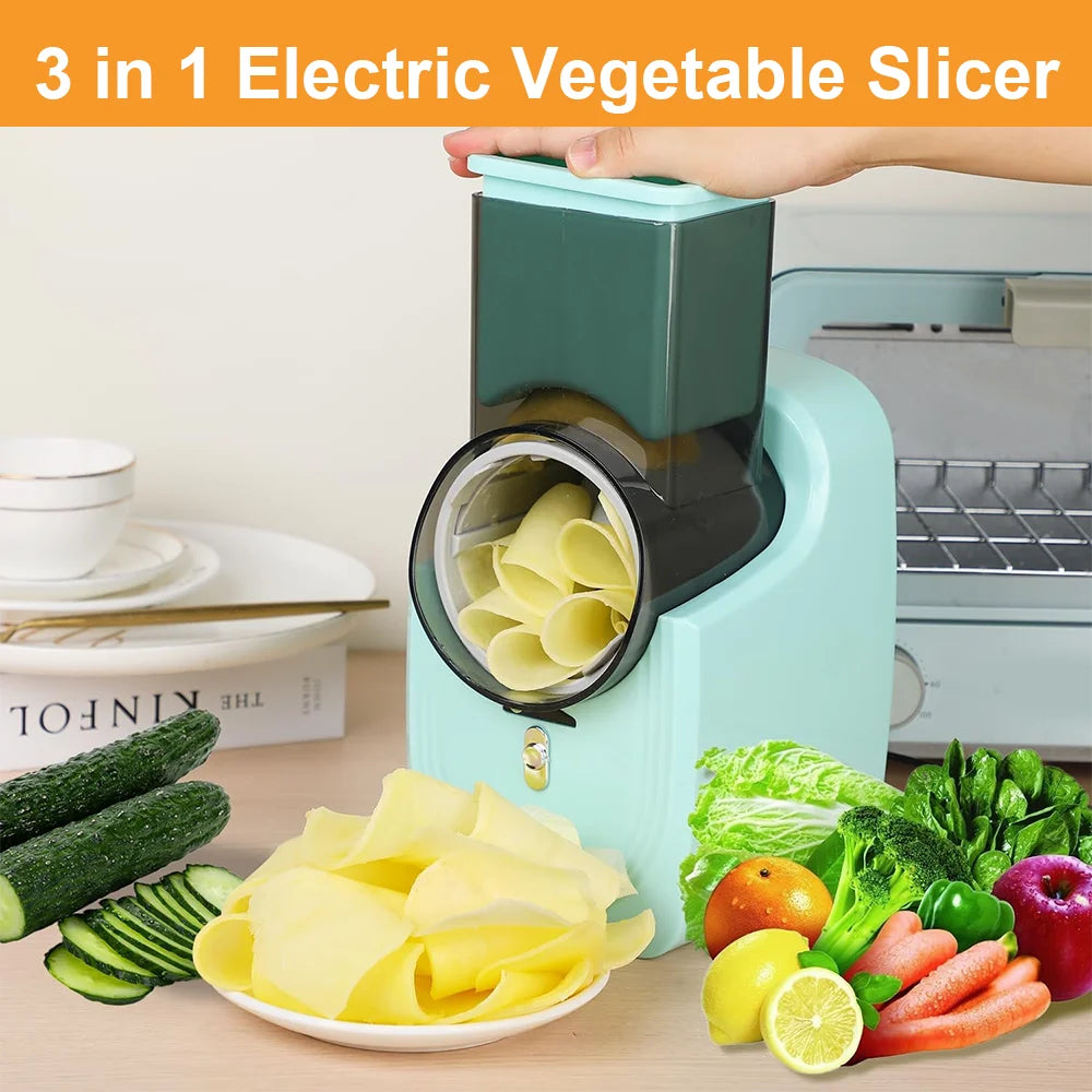 Multi-function Vegetable Cutter Electric Vegetable Slicer Shredder Kitchen Cheese Vegetable Chopper 3 in 1 UK Plug