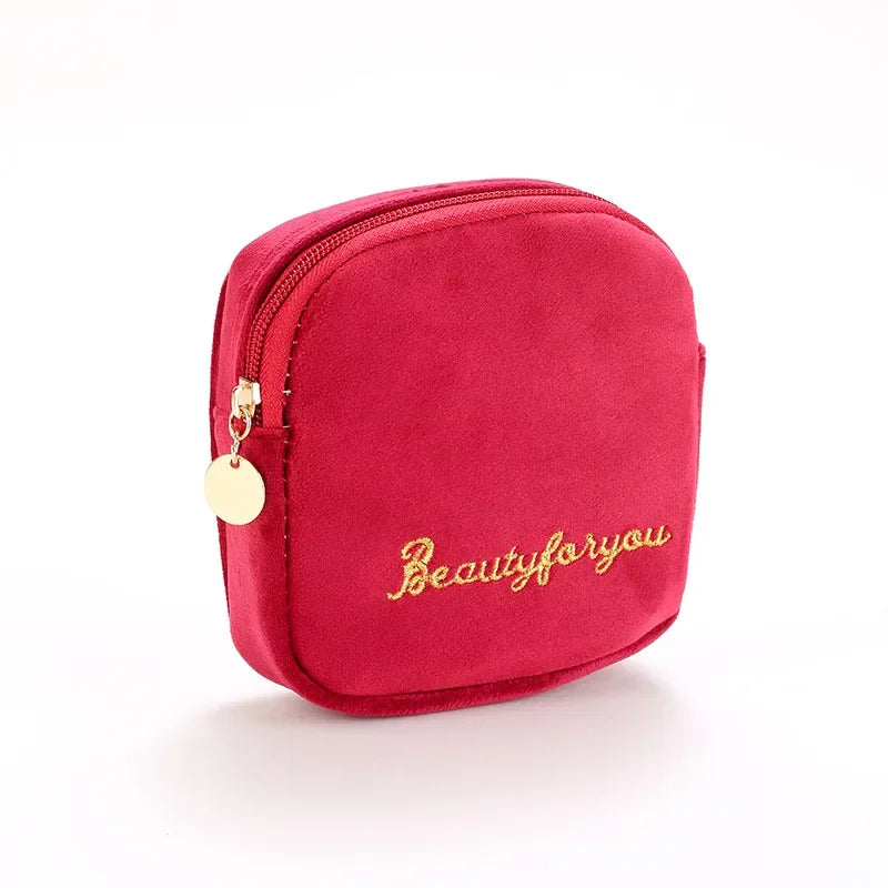 Plush Cosmetic Bag for Women – Large Zipper Makeup & Toiletry Travel Pouch, Solid Color Beauty Bag
