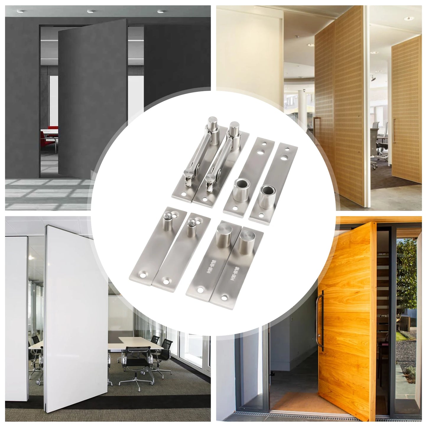 2 Sets Door Pivot Hinge Heavy Duty Hidden Bookcase Hinges Secret Door Hinges 360° Rotation Shaft