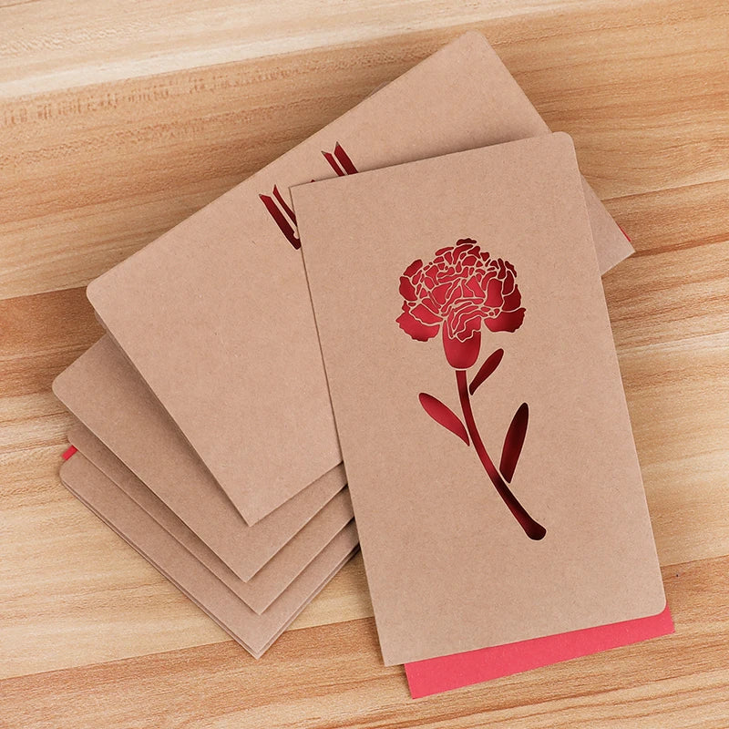 Valentines Day Mothers Day Greeting Card with Envelope Hollow Heart Flowers Gift Card Birthday Party Supplies Wedding Invitation