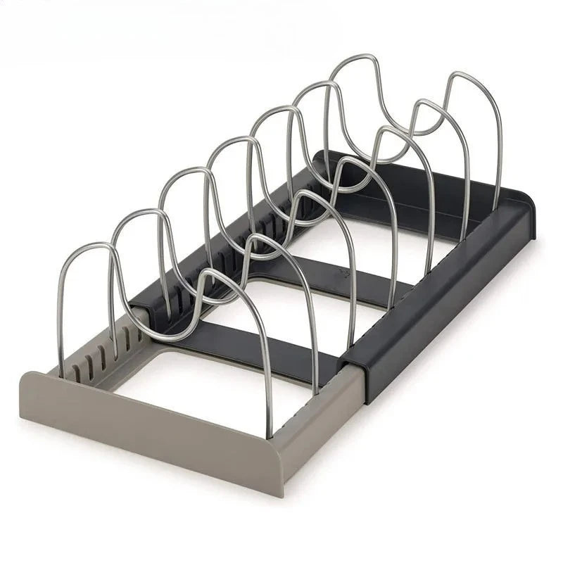 7-grid Telescopic Pot Rack, Pans Organiser, Cabinet Holder for Pots, Pans and Lids
