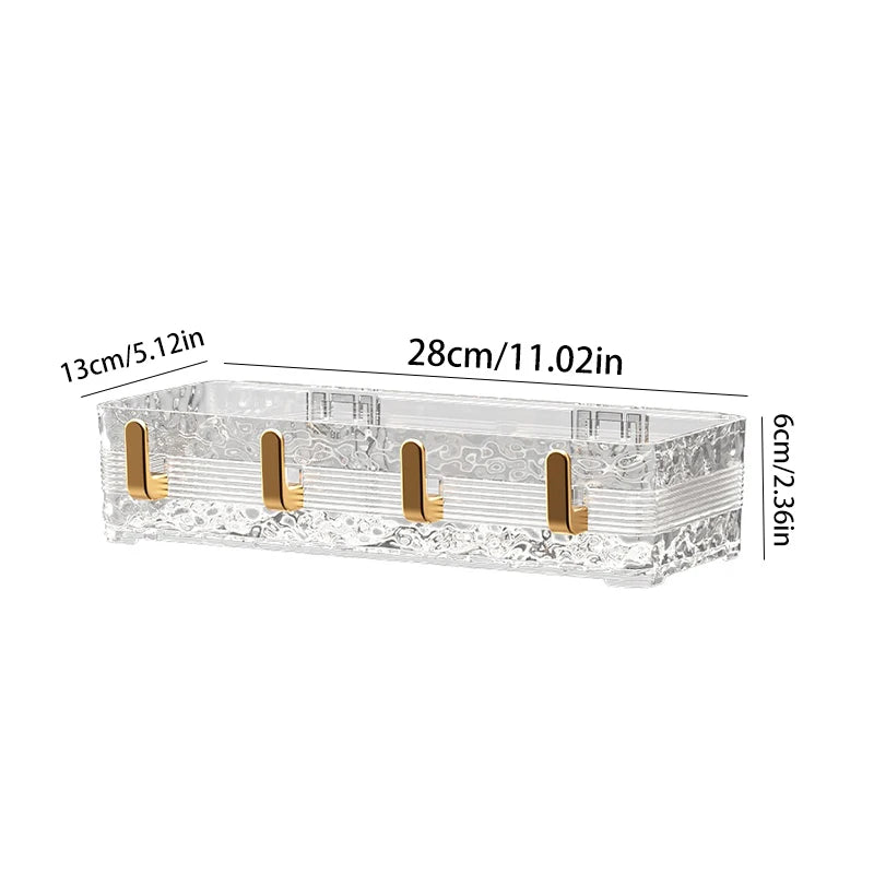 Wall Mounted Bathroom Storage Rack With 4 Hooks Corner Skincare Shampoo Shower Gel Shelf Makeup Perfume Holder
