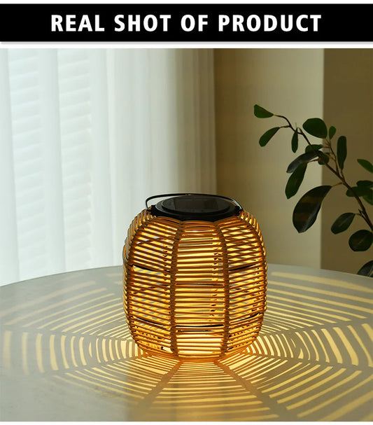 E2 Outdoor Solar Lamp Rattan Lantern Courtyard Balcony Garden Solar Decoration Lights Creative Atmosphere Lamp Bamboo Chandelier