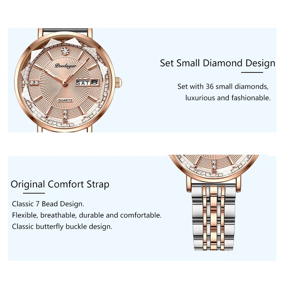 POEDAGAR Top Luxury Brand Woman Watch Waterproof Date Week Elegant Ladies Wristwatch High Quality Fashion Quartz Women's Watches
