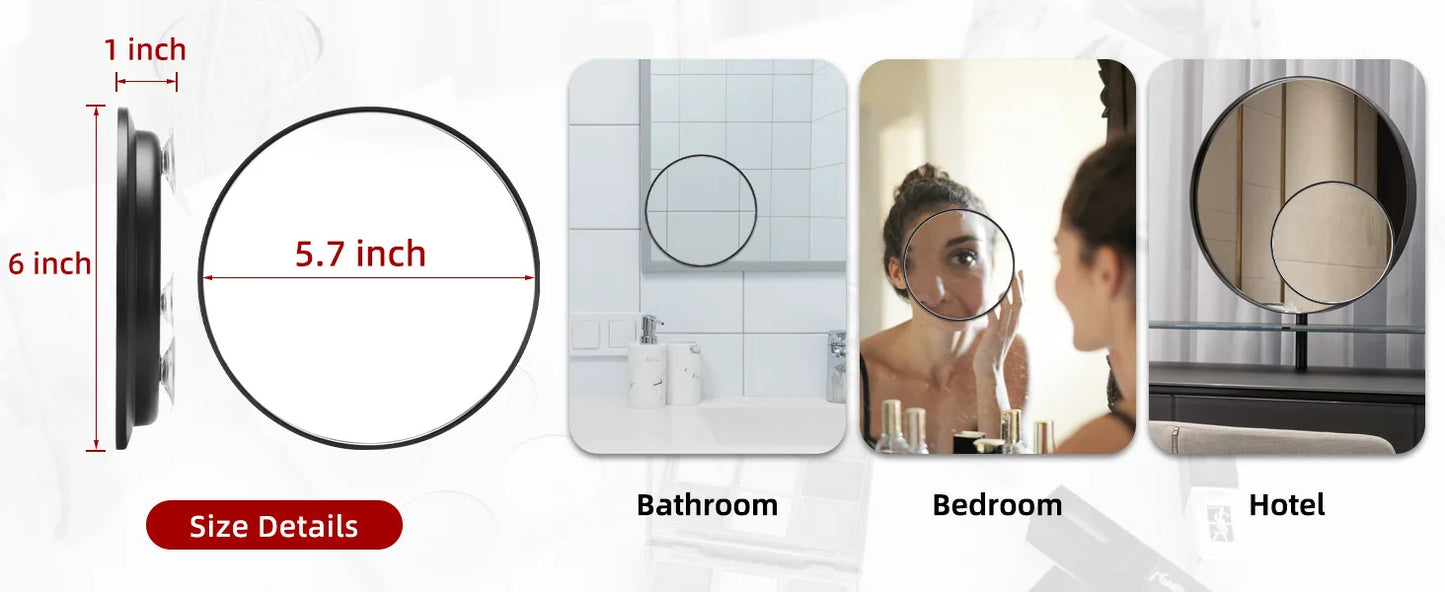 6" Round Make Up Mirror magnifying 10x 20x 30x Times With Suction Cups For Bathroom Mirror With 360 Stand
