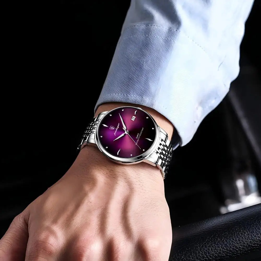 POEDAGAR Business quartz men's watch stainless steel waterproof night light date men's watch luxury casual simple men's watch