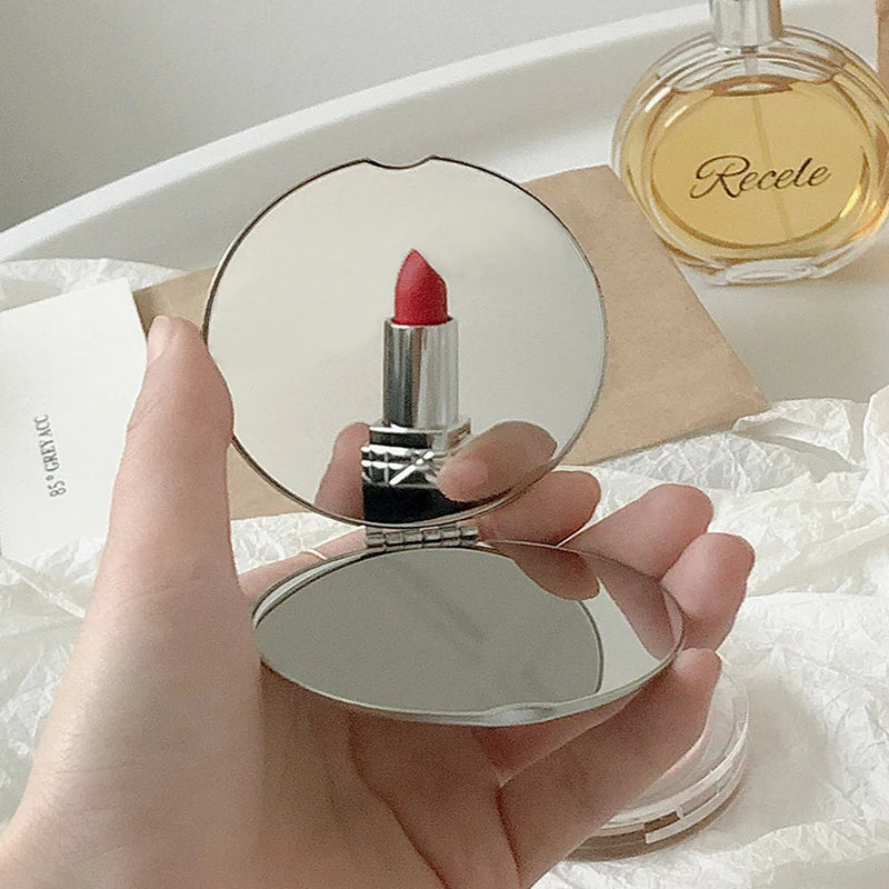 1pc Portable Women Stainless Steel Makeup Hand Pocket Mirror