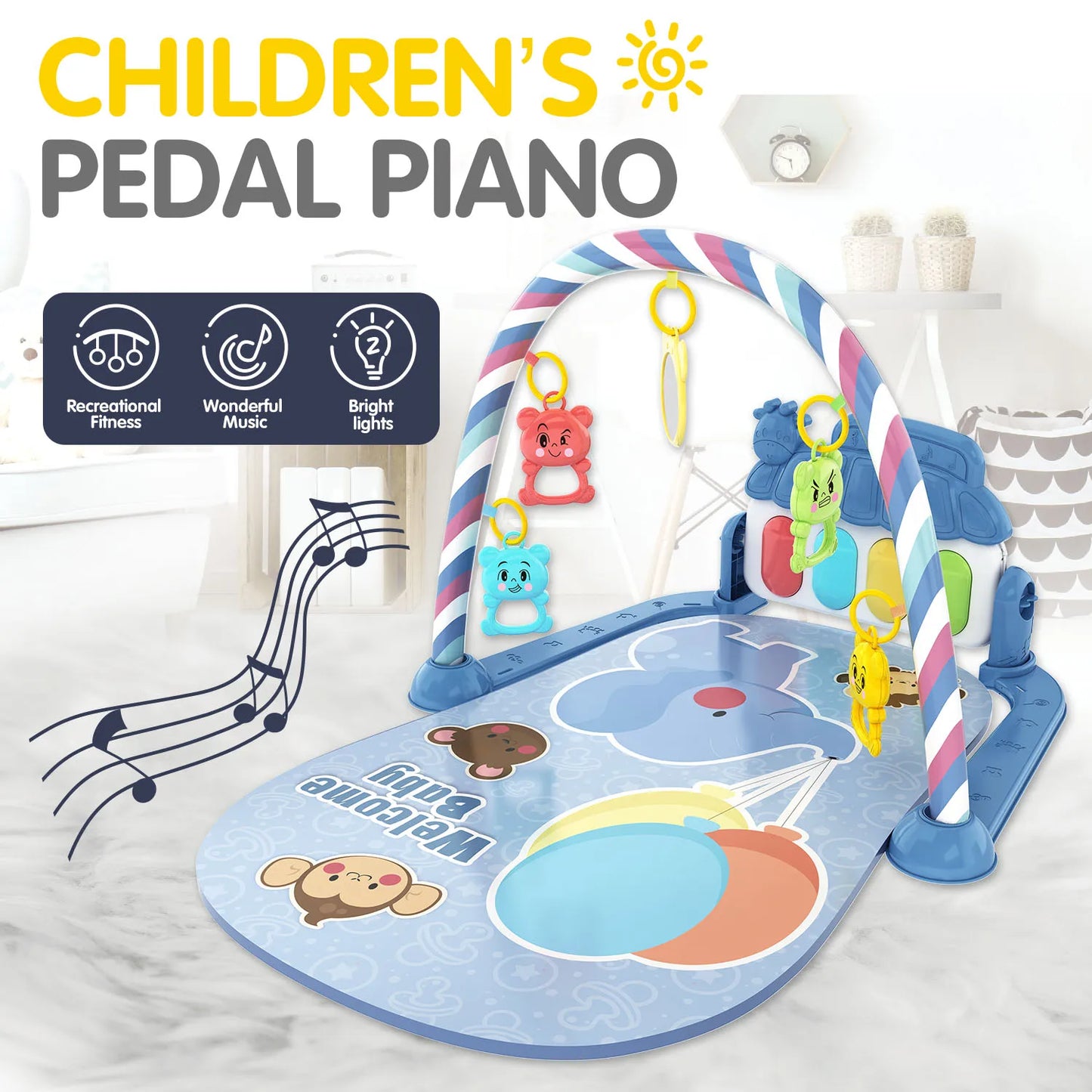 Children’s Pedal Piano – Early Education Music Toy with Light-Up Crawling Mat for Baby Fitness and Learning