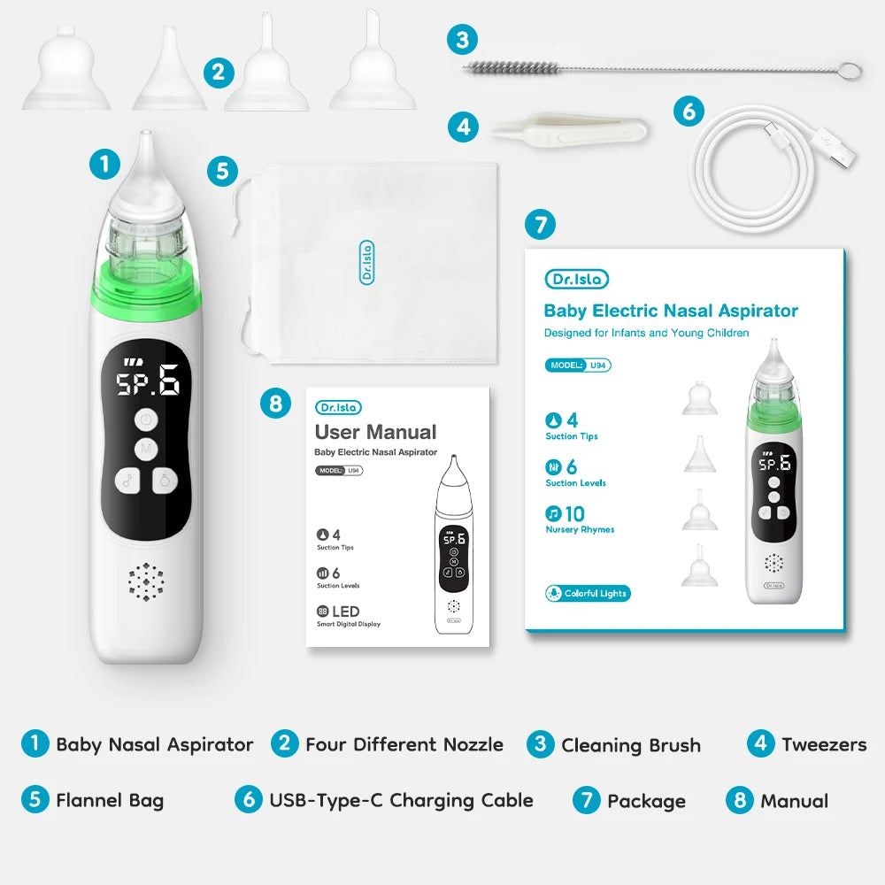 MAMIJOY Baby Electric Nasal Aspirator Nose Suction Device＆Food Grade Silicone Mouthpiece 6 Suction Modes and Soothing Music U94