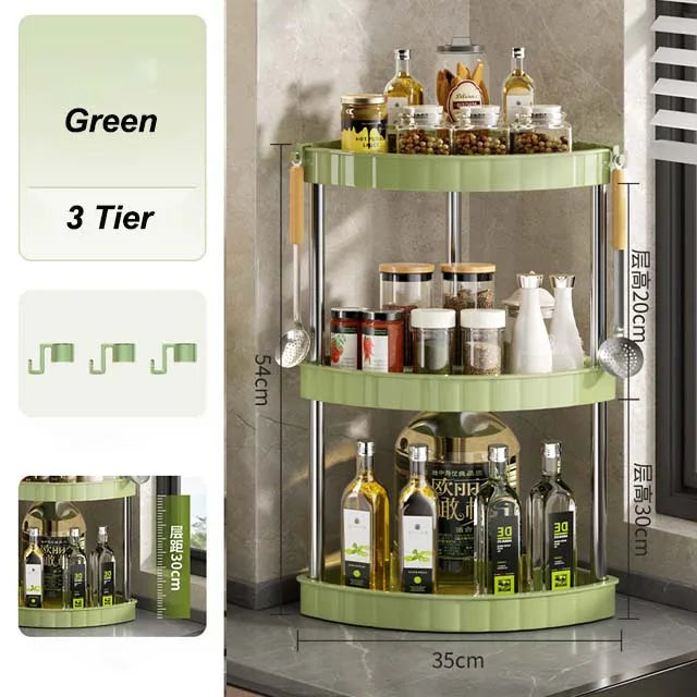 Kitchen Spice Rack Shelf Countertop Corner Multifunctional Seasoning Supplies Rack Saving Spice Rack Organiser with Hooks