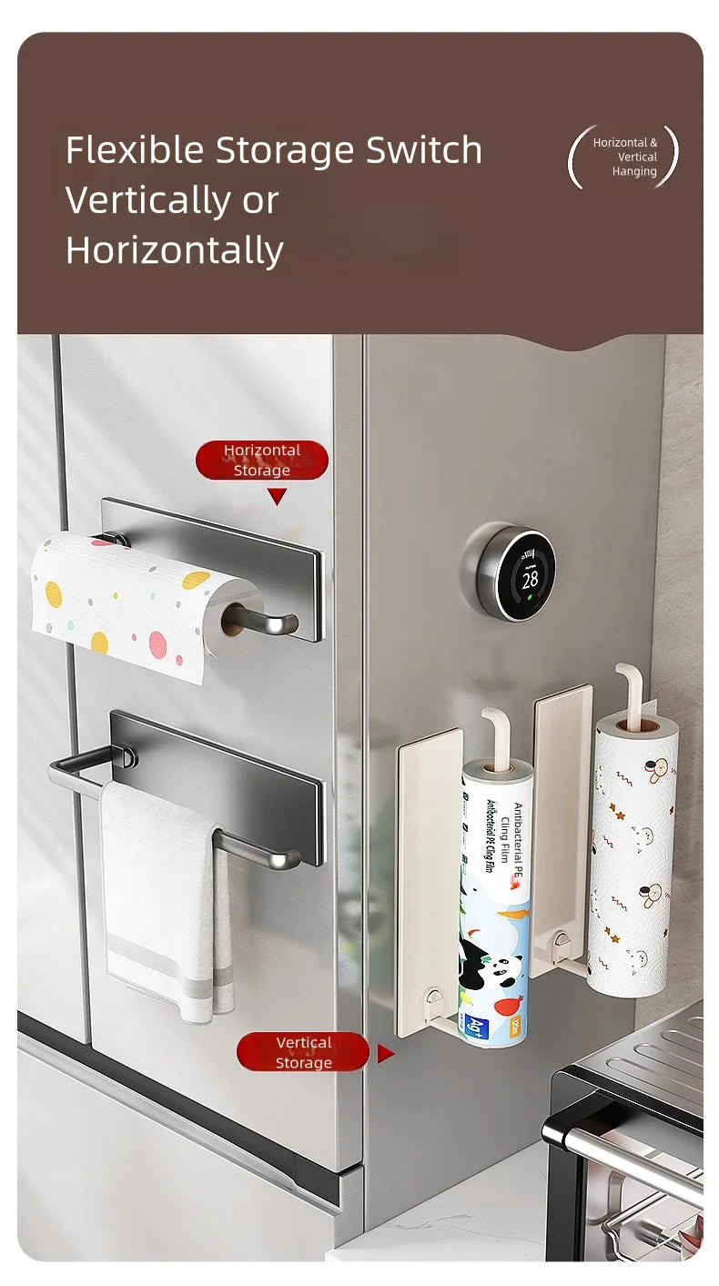 1 magnetic self-adhesive wall-mounted tissue holder with cling film, easy magnetic installation, suitable for kitchen, bathroom
