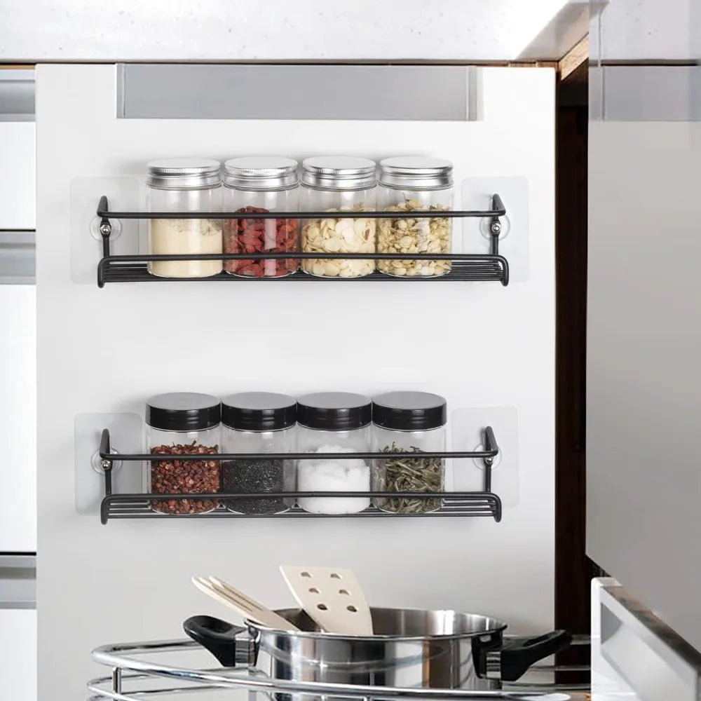 1/2pcs Kitchen Rack Organiser Wall Mount Spice Rack Metal Hanging Seasoning Shelf Organiser Rack for Cupboard Single Layer