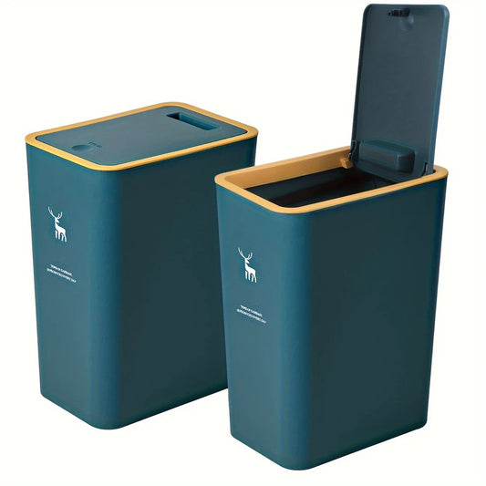 1pc Bathroom Trash Can 15L Garbage Can with Press Top Lid for Kitchen, Bedroom, Living Room Plastic Wastebasket with Pop-up Lid