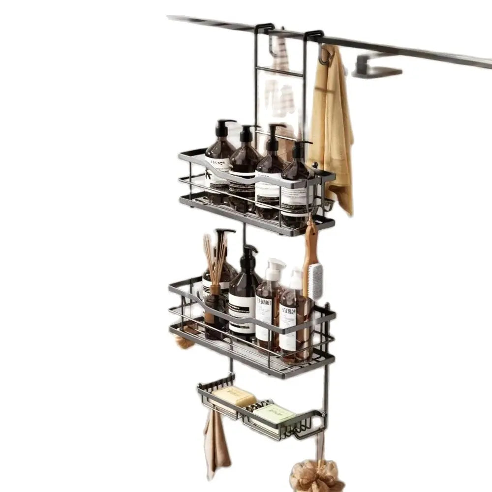 3-tier hanging shower caddy, large capacity hanging shower caddy, with 2 soap dishes