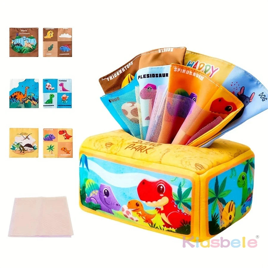Montessori Tissue Box Toy for Baby Soft Pulling Cloth Sensory Fine Motor Skills and Calm Play for Toddlers Travel Stroller