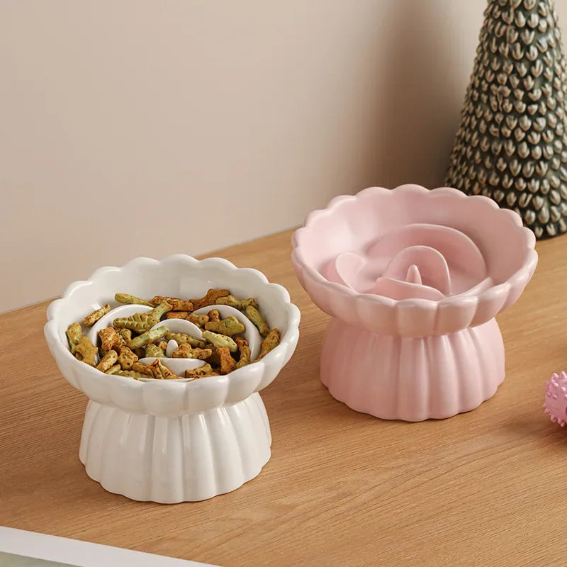 Ceramic Pet Feeder Bowl – Elevated Slow Feed Anti-Choking Bowl for Cats & Small Dogs