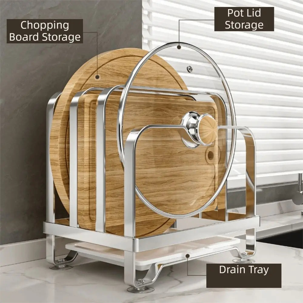 Vertical Cutting Board Holder Rustproof Anti-slip Pot Lid Storage Rack Moisture-proof Space Saving Chopping Board Organiser