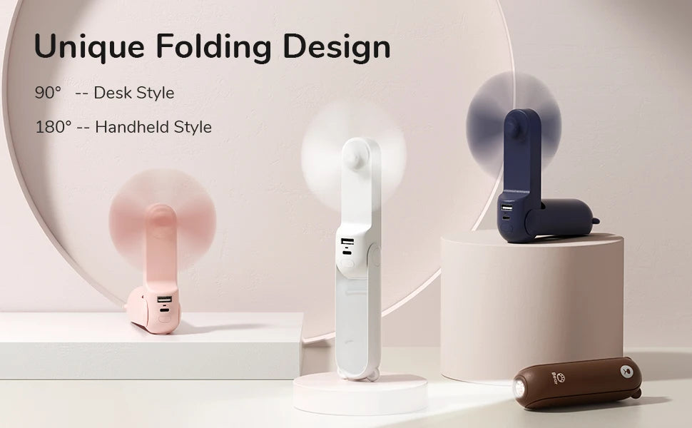 JISULIFE Portable Mini Handheld Fan USB 4500mA With Flash Light