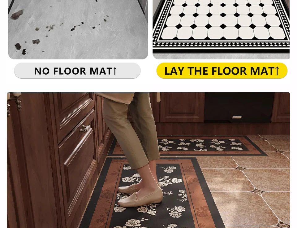 Rug for Kitchen Waterproof Non-slip Leather PVC Floor Mat American Retro Style Rugs Oil-proof Stain-resistant Long Carpets 주방 카펫