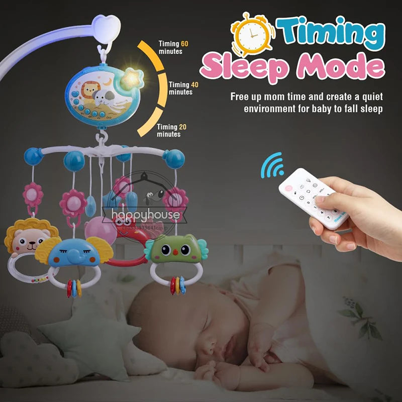 Musical Baby Crib Mobile – Light-Up Music Projection Toy with Remote Control for Infants 0–6 Months