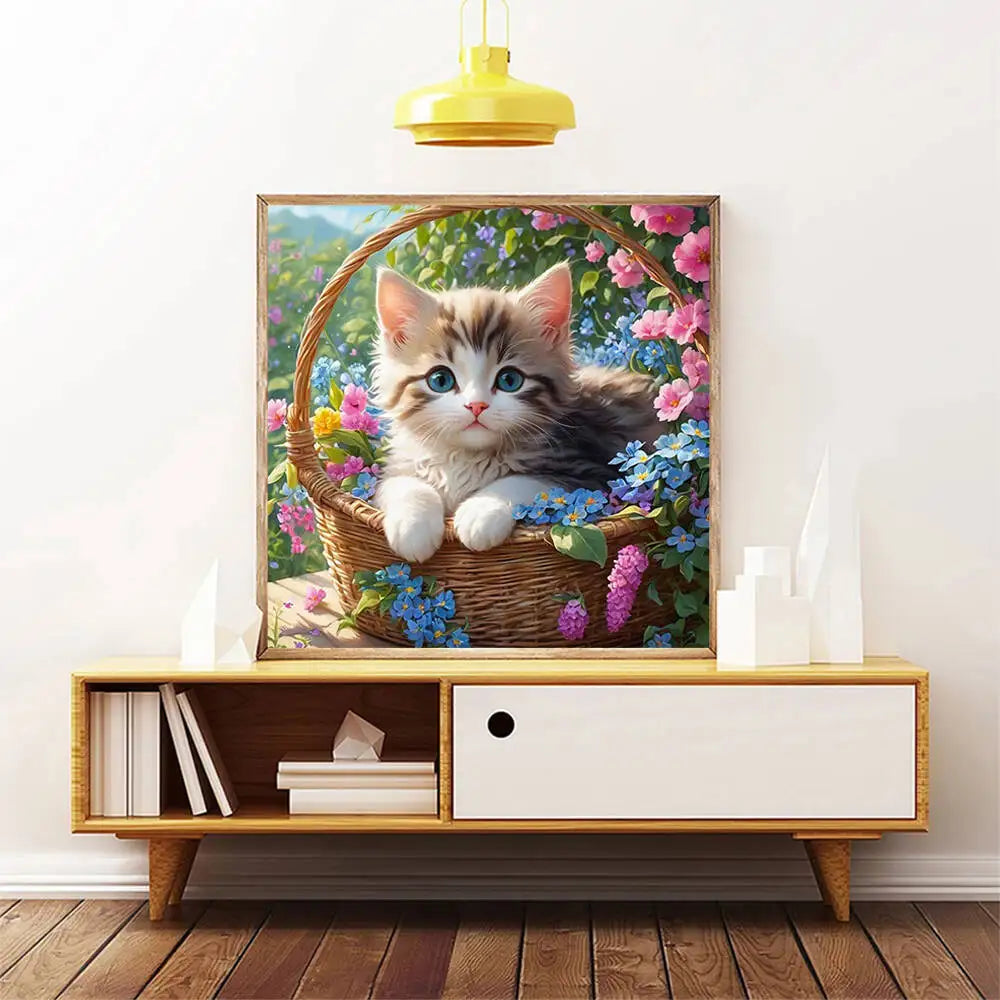Huacan Diamond Cat Painting Kit In Flower Basket