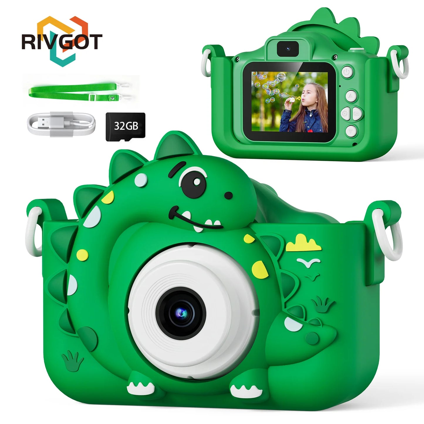 Kids Digital Camera with 32GB Card – 1080p HD Dinosaur Camera for Photography and Video, Gift for Boys and Girls