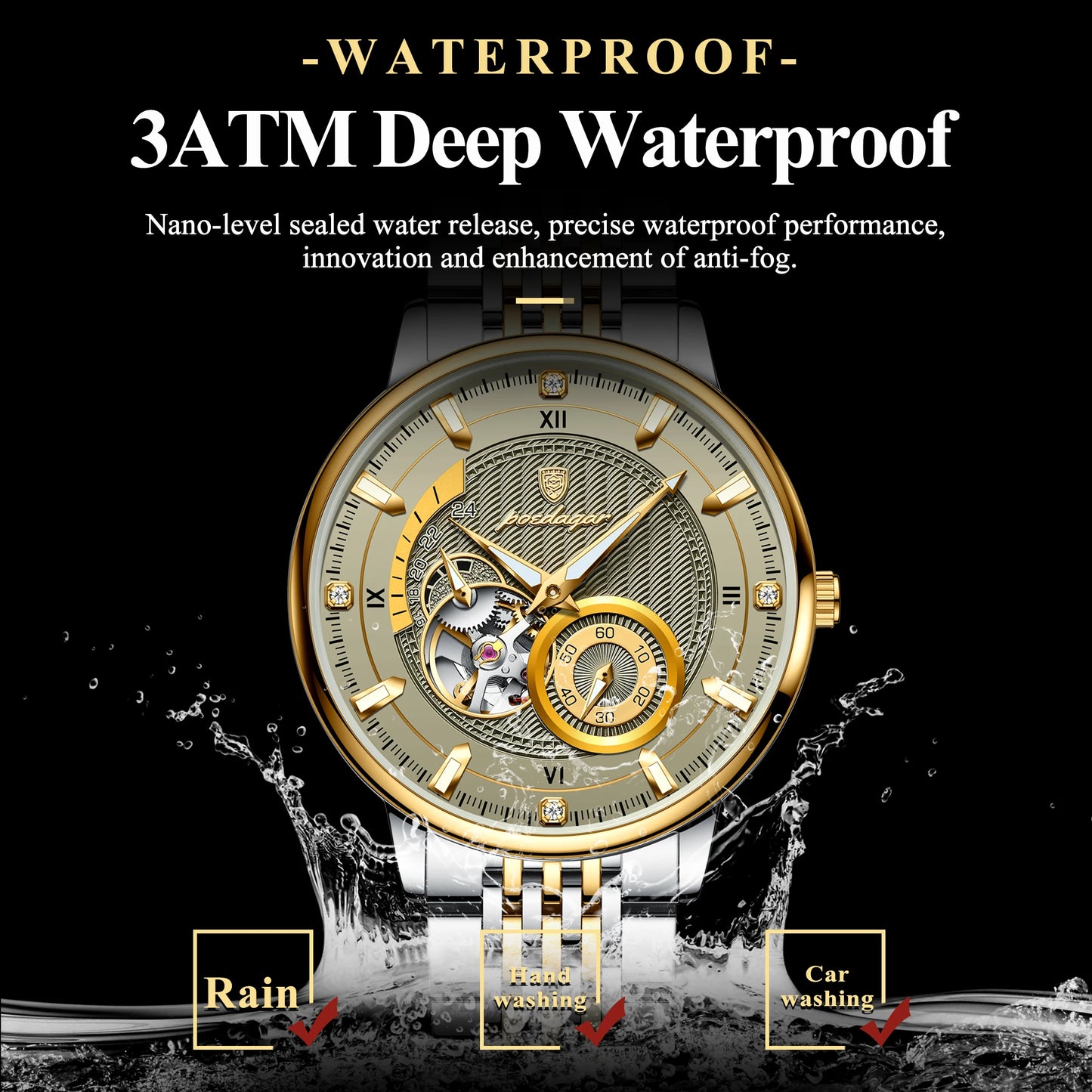 POEDAGAR Luxury Man Watch Stainless Steel Hollow Tourbillon Men Clock Luminous Mechanical Automatic Business Men's Watches Reloj