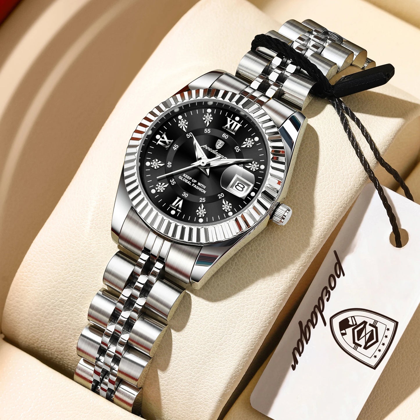 POEDAGAR Top Luxury Couple's Watches Luminous Date Classic Watches For Couple Quartz Stainless Steel Couple Watch Lovers Set+Box