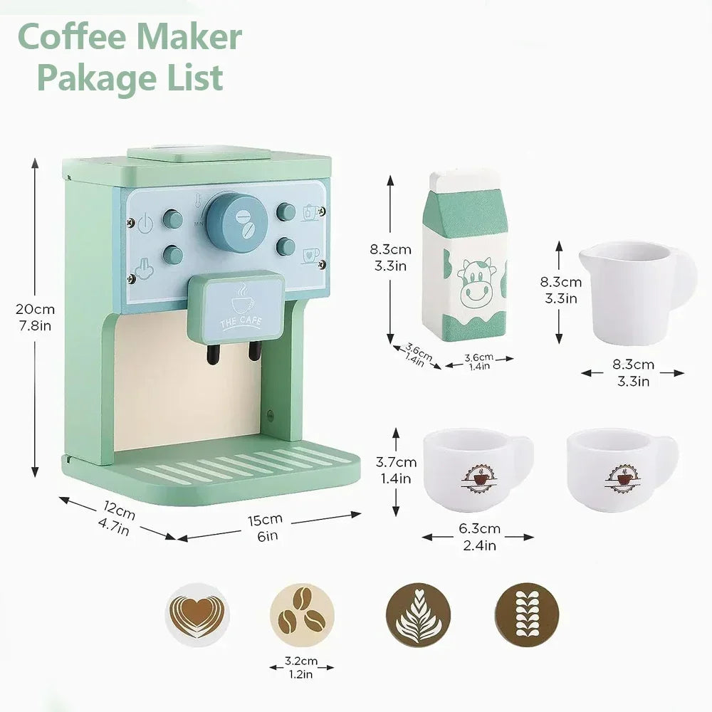 Kids Kitchen Toy Set Wooden Coffee Maker Set Simulation Cookie Maker Kit Pretend Play Educational Toys Gifts for Girls Boys
