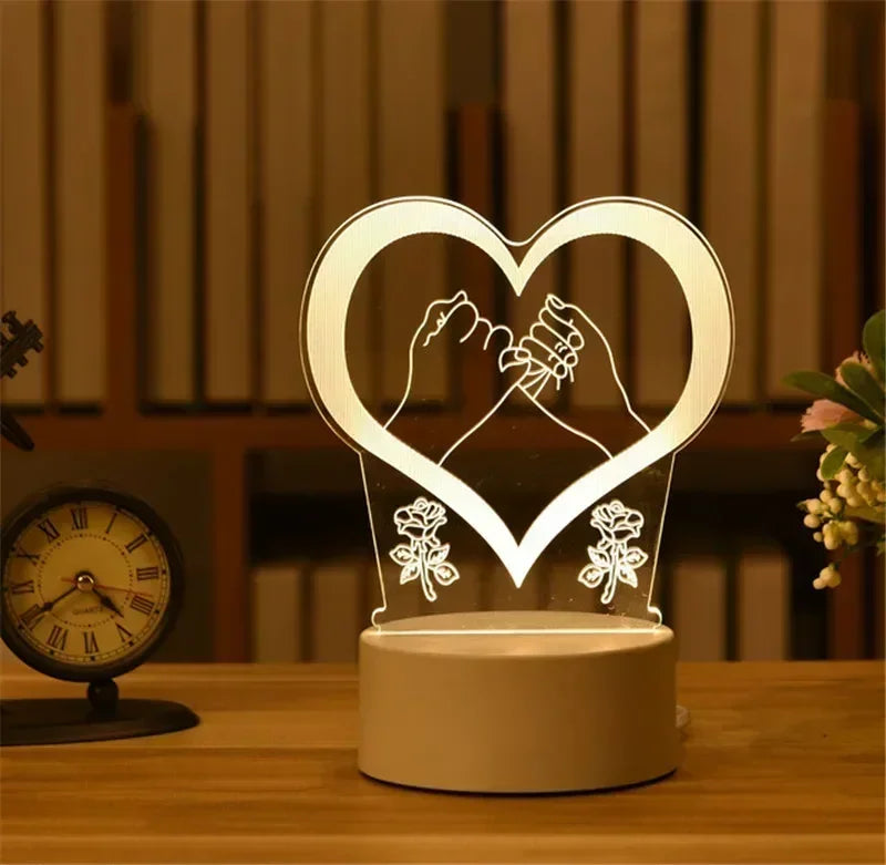 Creative 3D Acrylic Night Light USB Operated Bedroom Bedside LED Table Lamp Ornaments Christmas Holiday Birthday Event Gift