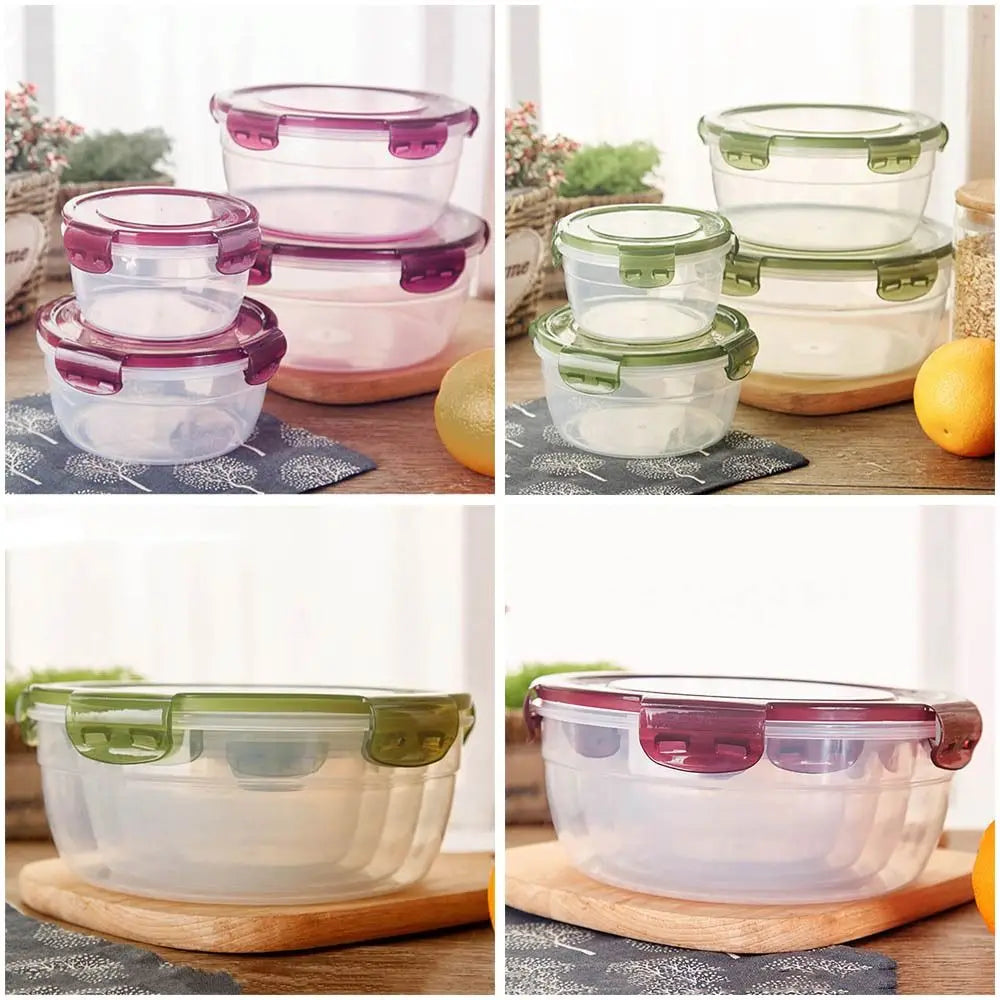 1/4Pcs Plastic Round Storage Box Safe Stackable Sealed Rectangular Food Containers with Lid Fresh-Keeping Box