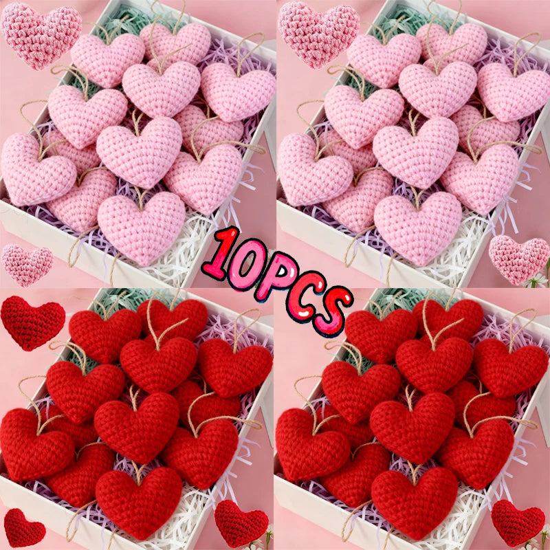 Handmade Crochet Heart Shaped Ornaments Valentine's Day Crochet Flower Bouquet DIY Clothing Shoes Socks Decorative Accessories
