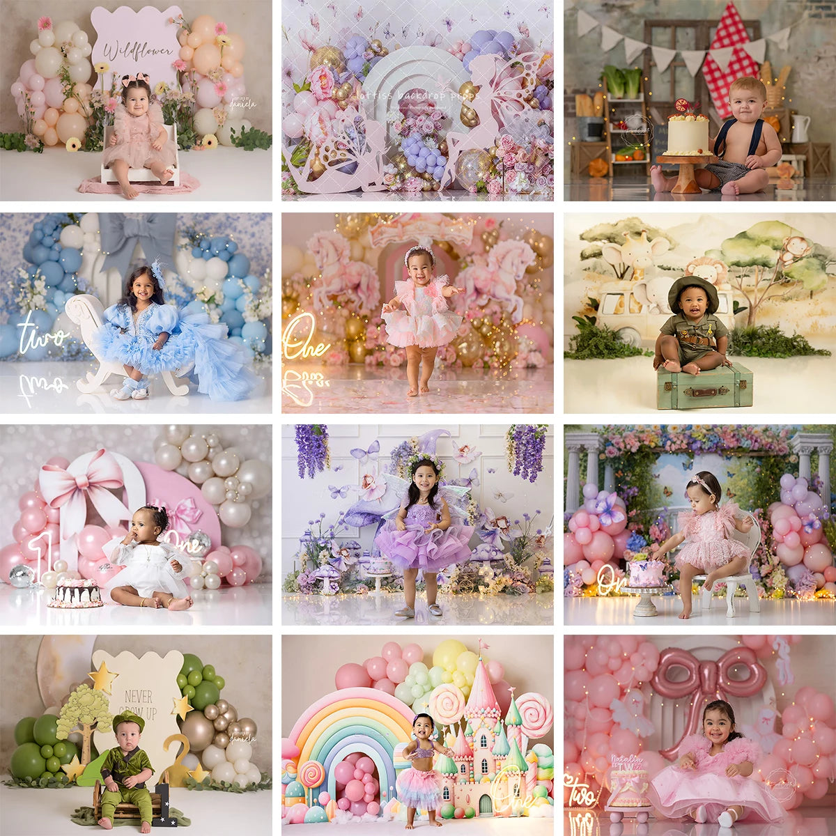 1st Birthday Cake Smash Backdrops Kids Baby Photography Child Photocall Fairy Balloons Wild One Garden Cute Bow Theme Background
