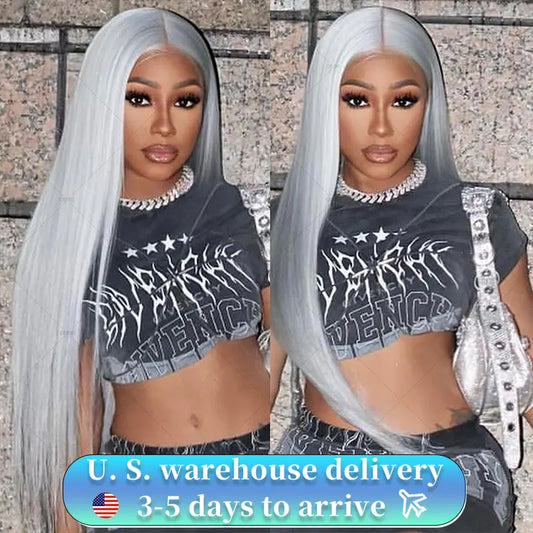 Grey Lace Front wig human hair Straight 13x4 Pink HD Lace Frontal Wigs Human Hair Pre Plucked with Baby Hair Pink Color Wig Hair