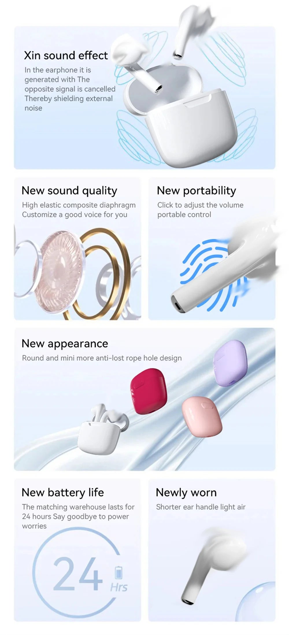 Lenovo Wireless Bluetooth 5.3 Earbuds TWS Hi-Fi High-Quality Sports Earbuds Extra-Long Standby Time Large Battery Capacity