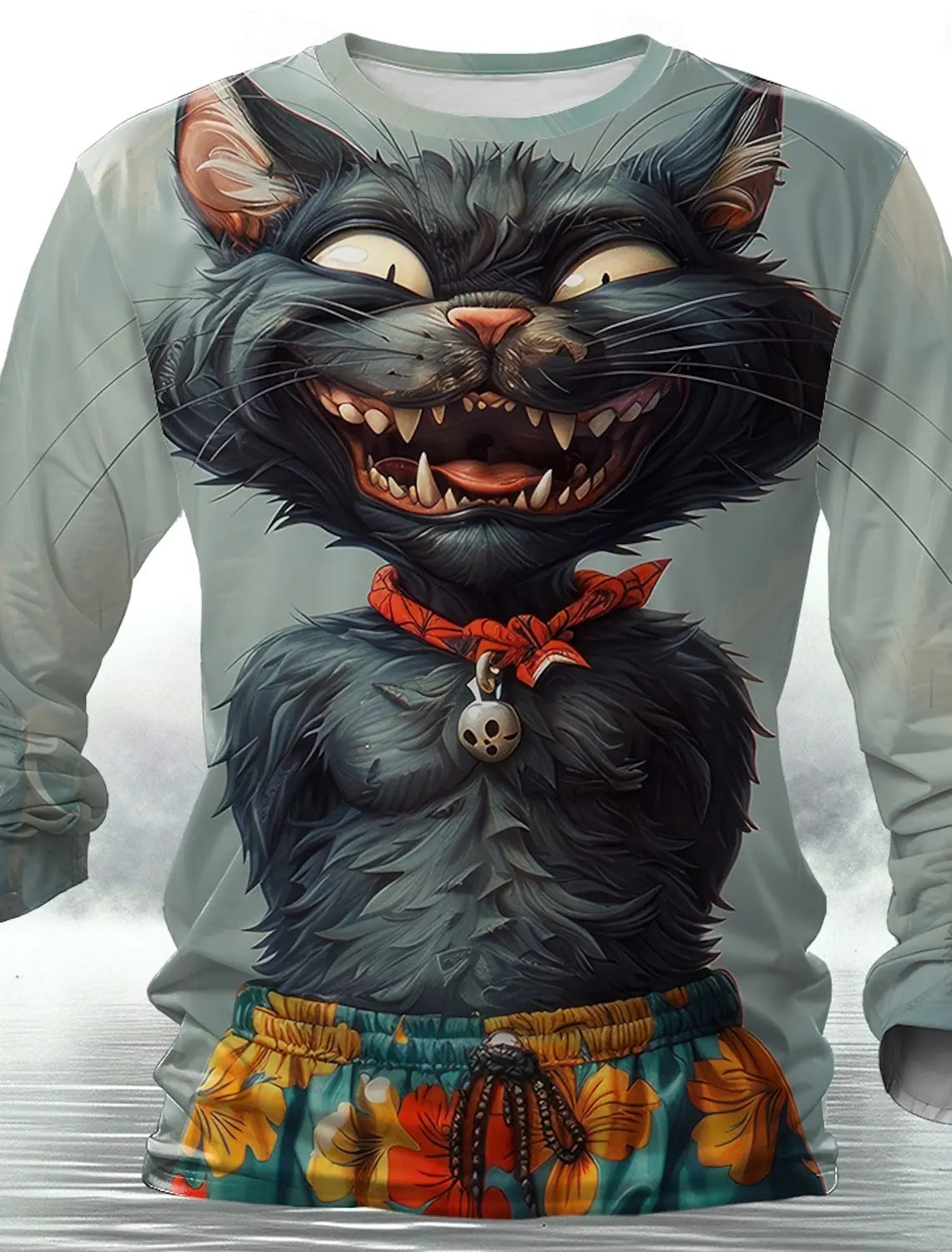 3D Printed Halloween Kitten Pattern 3D Printed Autumn Men's Crew Neck T-Shirt Casual Long Sleeve Oversized Pullover Fashion Tops